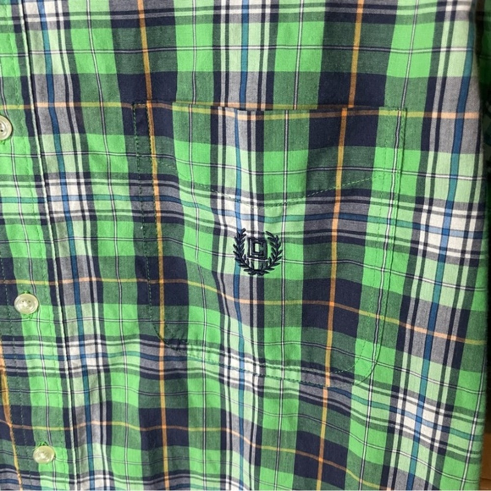 Chaos Easy Care Green Blue White Plaid Short Sleeve Men’s Button Up Size Large - Picture 3 of 4